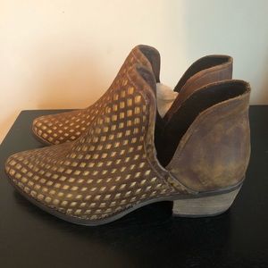 Renvy Brown Leather Booties Gold Accent